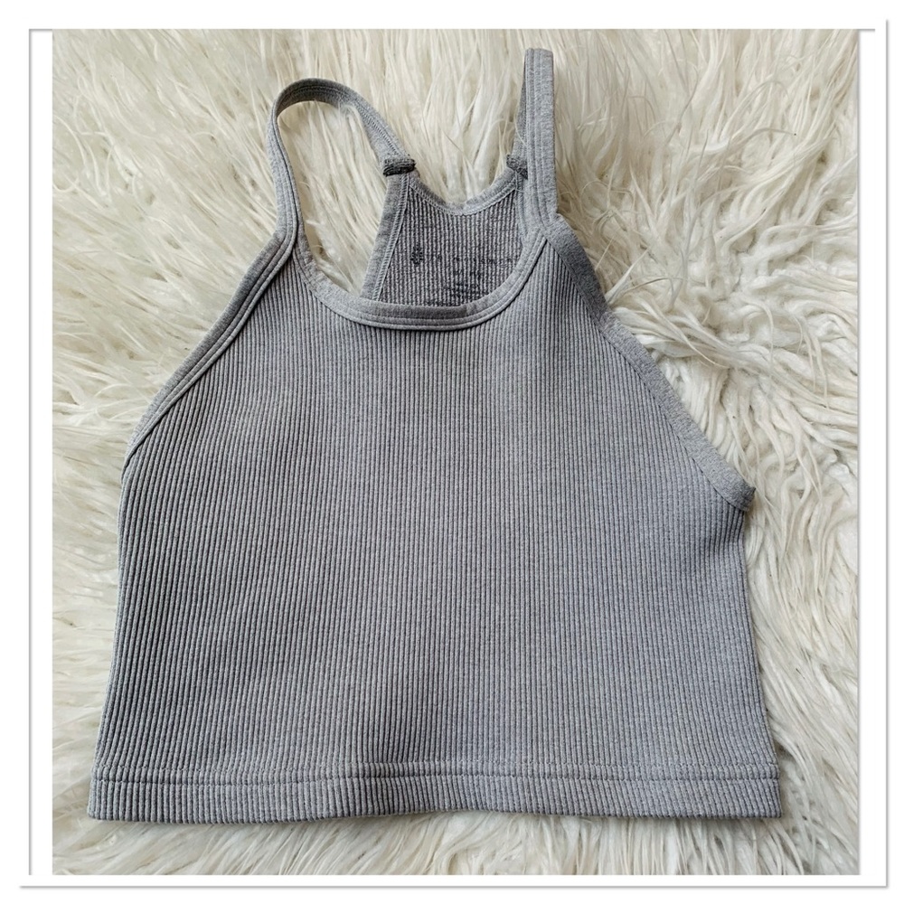 Free People Movement Cropped Small Ribbed Tank Top Gray Pull On Size Medium